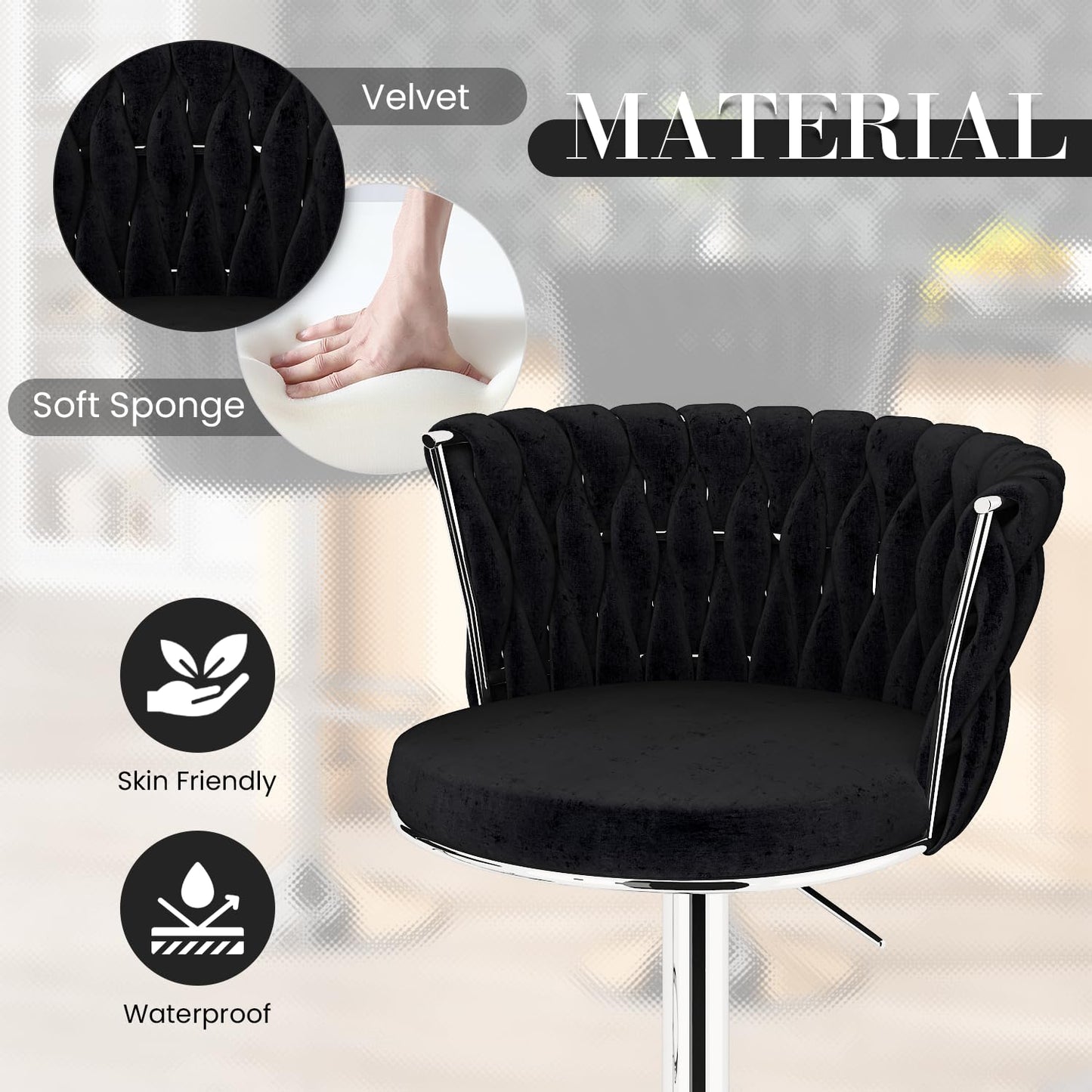 Manhattan Velvet Adjustable Bar Stool